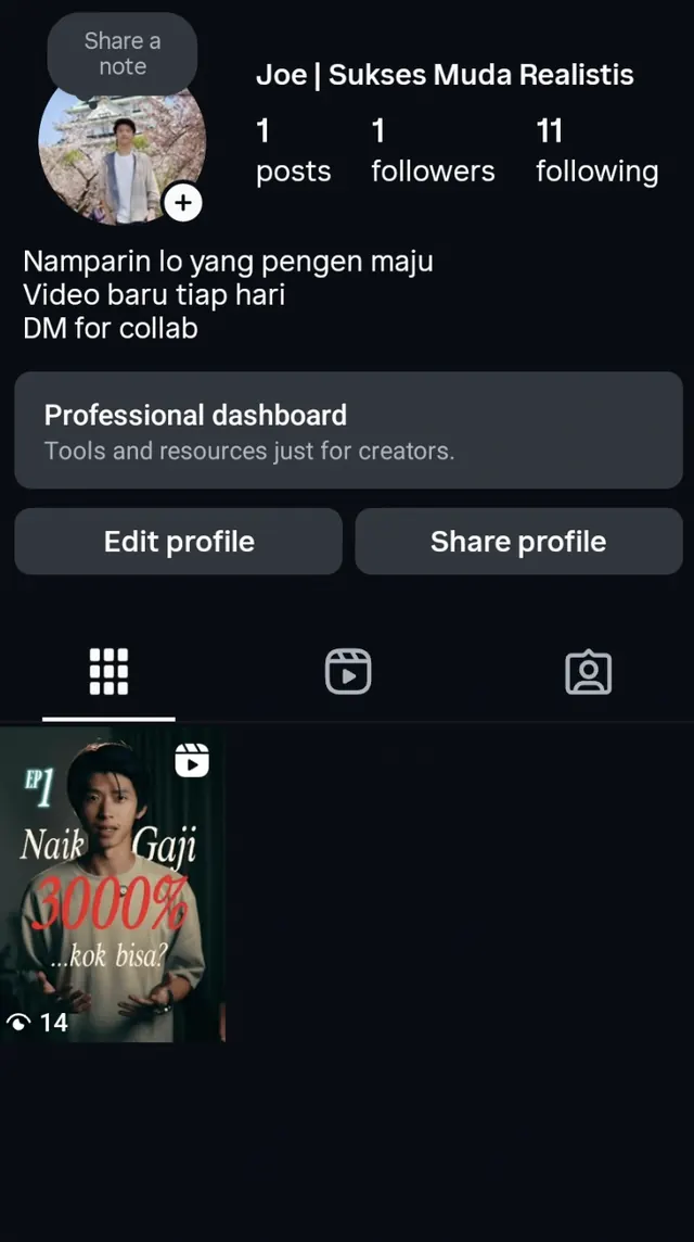 Profile awal Instagram @joe.karir